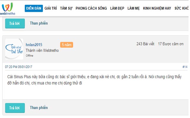 Ý kiến người dùng Sinus Plus Ý kiến người dùng Sinus Plus