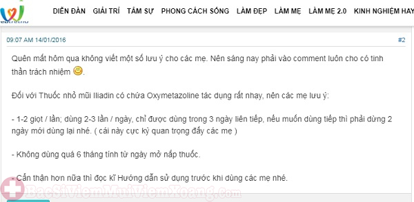 Có mẹ nào dùng thuốc nhỏ mũi Iliadin 0.01% chưa?