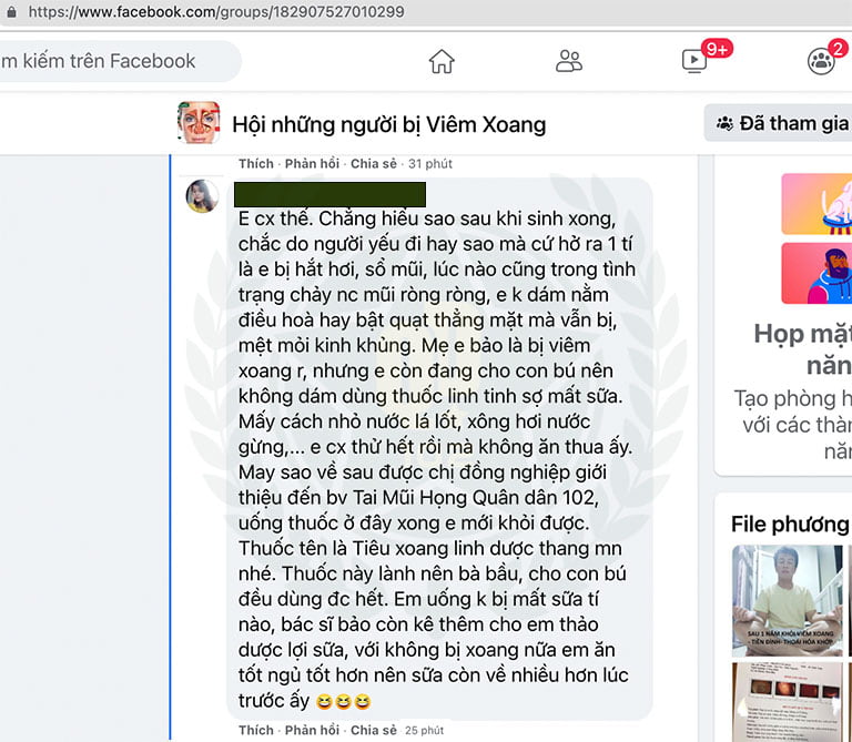 Người bệnh chia sẻ về hiệu quả của Tiêu xoang linh dược thang trên Facebook Người bệnh chia sẻ về hiệu quả của Tiêu xoang linh dược thang trên Facebook