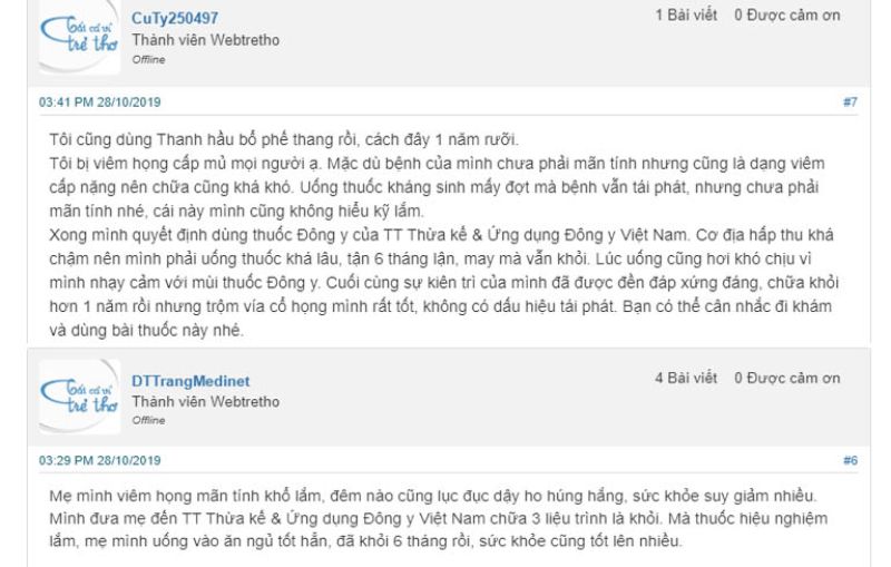 Nhận định của bệnh nhân về bài thuốc Nhận định của bệnh nhân về bài thuốc