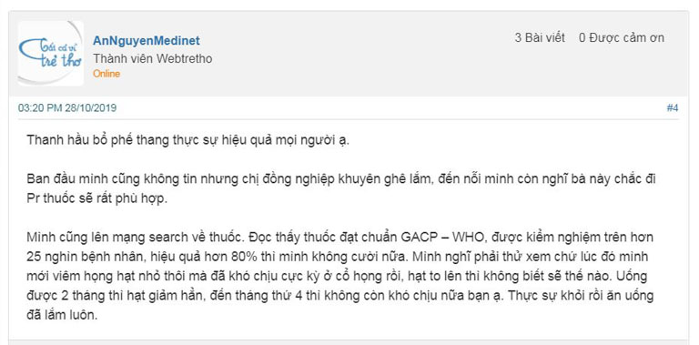Người bệnh nói gì về Thanh hầu bổ phế thang trên diến đàn webtretho Người bệnh nói gì về Thanh hầu bổ phế thang trên diến đàn webtretho
