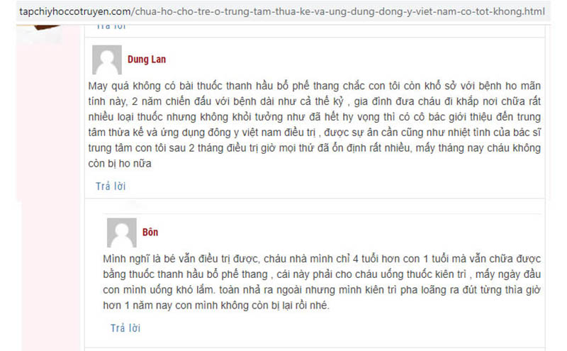 Người bệnh phản hồi về Thanh hầu bổ phế thang Người bệnh phản hồi về Thanh hầu bổ phế thang
