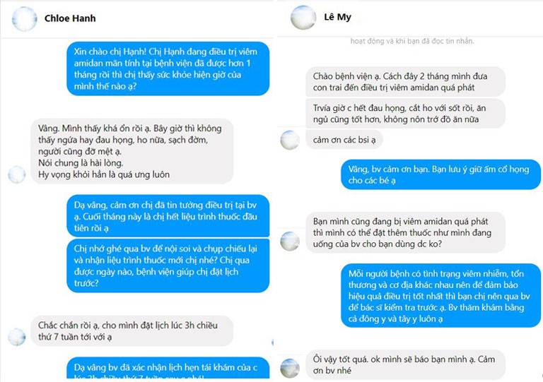 Bệnh nhân viêm amidan phản hồi về Bệnh viện Tai Mũi Họng Quân Dân 102 Bệnh nhân viêm amidan phản hồi về Bệnh viện Tai Mũi Họng Quân Dân 102