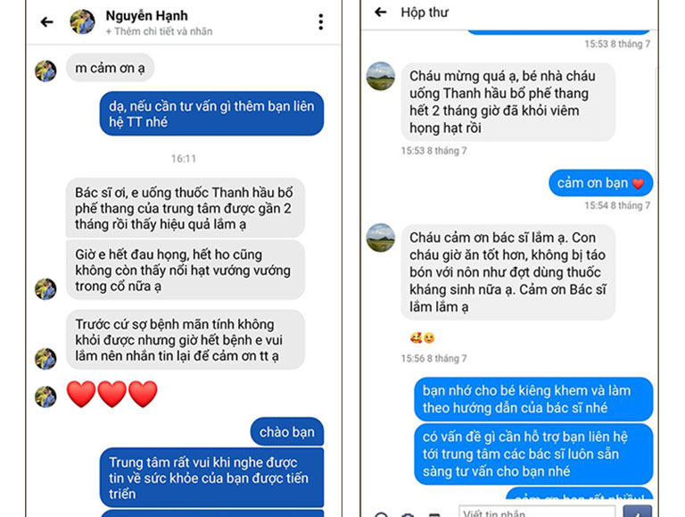 Bệnh nhân viêm họng phản hồi trực tiếp về Trung tâm Đông y Việt Nam Bệnh nhân viêm họng phản hồi trực tiếp